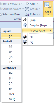 Crop picture into a circle in PowerPoint by changing the aspect ratio in the Crop menu.