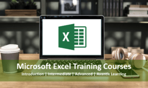 Microsoft Excel training courses in Toronto. Laptop with Excel icon.