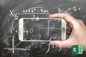 Microsoft Excel show or hide formulas phone displaying blackboard formulas.