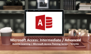 Microsoft Access intermediate advanced training Toronto. Access icon on laptop.