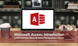 Microsoft Access training course Toronto. Laptop with Access icon.
