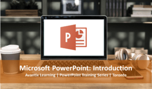 Microsoft PowerPoint Introduction training Toronto. Laptop with PowerPoint icon.