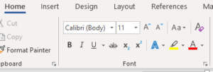 Strikethrough button on the Home tab in the Ribbon in Microsoft Word.