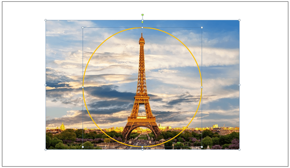 Picture and circle selected on a PowerPoint slide.