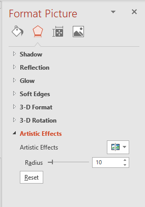 Increasing blur effect in PowerPoint in Format Picture task pane.
