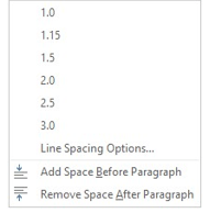 Line spacing drop-down menu in Microsoft Word.