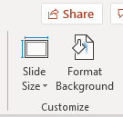 Slide size button on the Design tab in PowerPoint 2013, 2016, 2019 and 365 to change slide size.