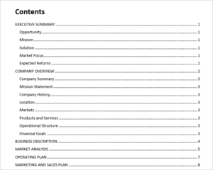 Example of a table of contents in Word with 2 heading levels.