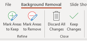 Tools for removing backgrounds of images in PowerPoint on Background Removal tab.