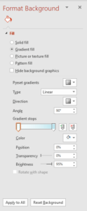 Format background task pane in PowerPoint with gradient stops with different colors.