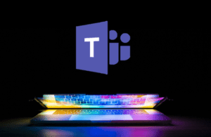 Microsoft Teams keyboard shortcuts with Teams logo and keyboard.