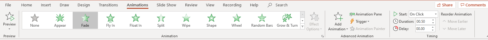 Animations tab in the Ribbon in PowrePoint.