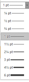 Pen weight or thickness drop-down menu in PowerPoint.