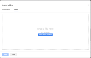 Import Slides dialog box in Google Slides.