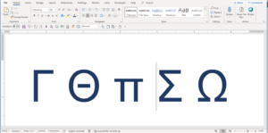 Greek characters to insert into a Microsoft Word document.