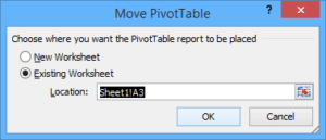 |Move PivotTable dialog box in Microsoft Excel.