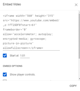 Embed code in YouTube to insert into a Power|Point to play an embedded video.