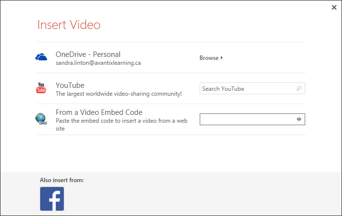 PowerPoint dialog box in 2013 to insert youtube video embed code.