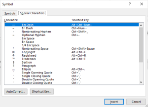 Insert symbol dialog box with special characters including superscripted characters.