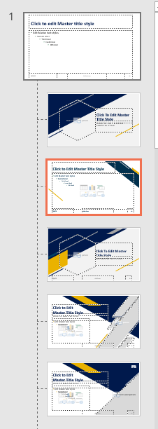 Slide master with slide layouts in PowerPoint with placeholders to add slide numbers.