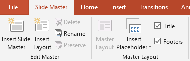 Footers check box on Slide Master tab in PowerPoint.