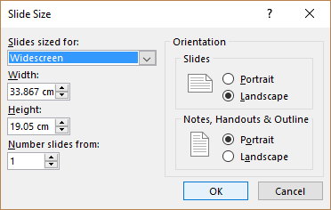 Slide Size dialog box in PowerPoint.