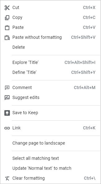 Select all matching text in context menu in Google Docs.