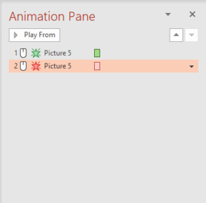 Animation pane with fade in and fade out animations in PowerPoint.