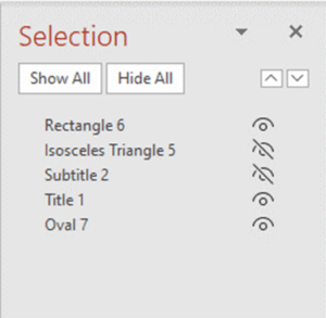 PowerPoint Selection Pane with two hidden objects.