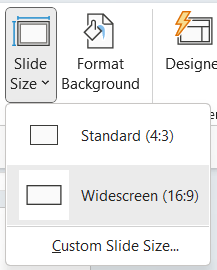 Slide Size menu in PowerPoint