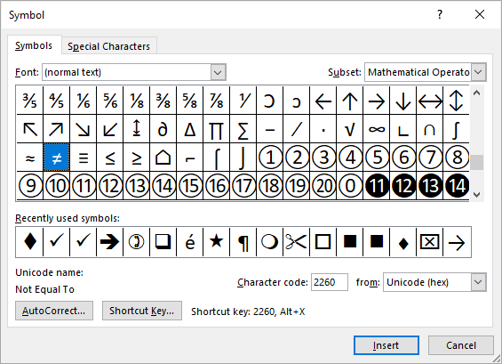 microsoft word symbols keyboard shortcuts