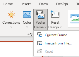 Poster Frame drop-down menu in PowerPoint.