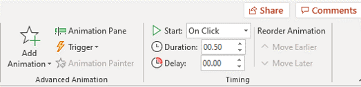 Duration in PowerPoint ribbon.