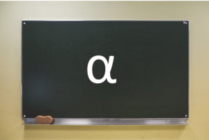 Insert alpha symbol in Word with alpha on a chalkboard.