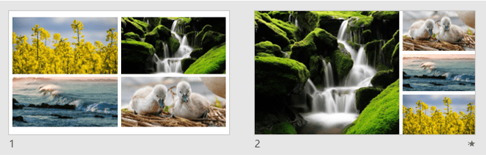 Morph example in PowerPoint with two slides with images that have been moved and resized.
