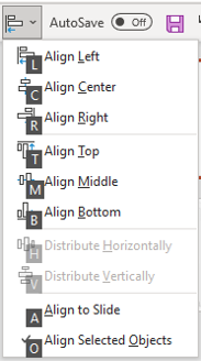 Alignment shortcuts in drop-down menu in PowerPoint.