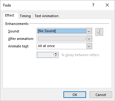 Effect options in PowerPoint to fade bullets to gray after animation.