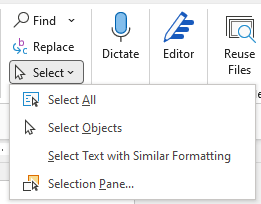 Select all command in the Ribbon in Word.
