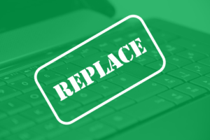 Replace spaces with underscores, dashes or other values in Excel represented by the word Replace on top of a keyboard.