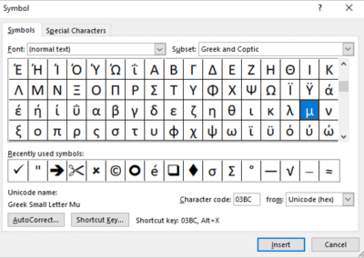 Lowercase Mu Alt Code How to Insert the Mu or Micro Symbol in Word (µ)