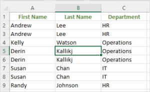 Excel workbook with duplicates in a data set.