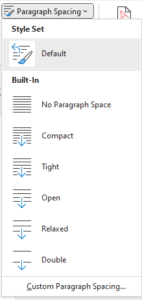 Paragraph command in Word Design tab in the Ribbon to double space in a document.