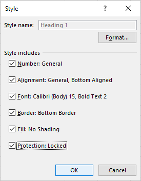 Style dialog box in Excel to modify styles.