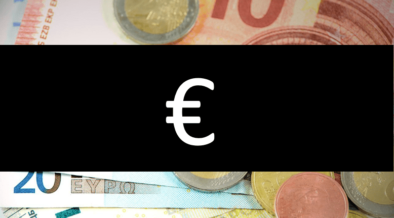 Euro symbol overlayed on money to represent inserting the Euro symbol in Google Docs.