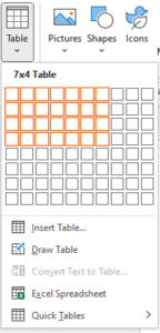 Create table in Word using table grid.