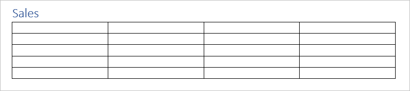 Example table in Word with 4 columns and 5 rows.
