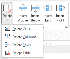 Delete Table command in the Ribbon in Word.