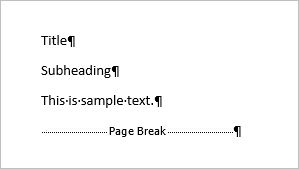 Manual page break in Word document.