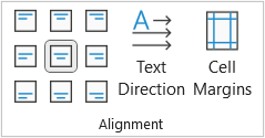 Vertical alignment options for table cells in Word.