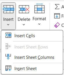 Insert command in the Ribbon in Excel to insert columns.